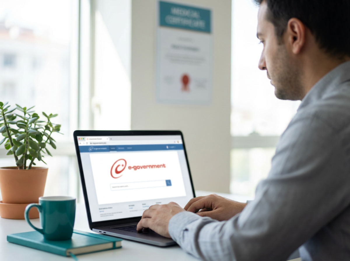 Bilgisayar başında online hijyen sınavına giren personel