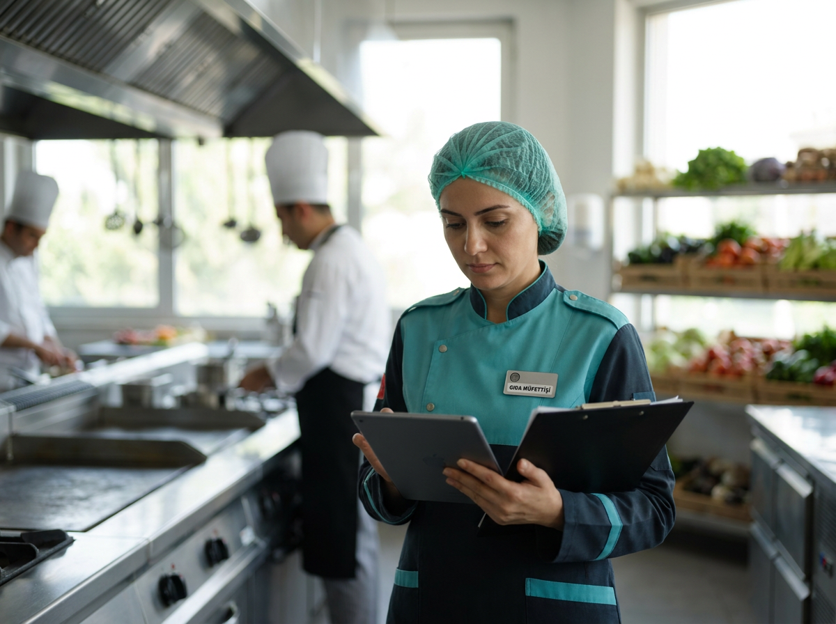 Restoran mutfağında gıda müfettişi denetimi