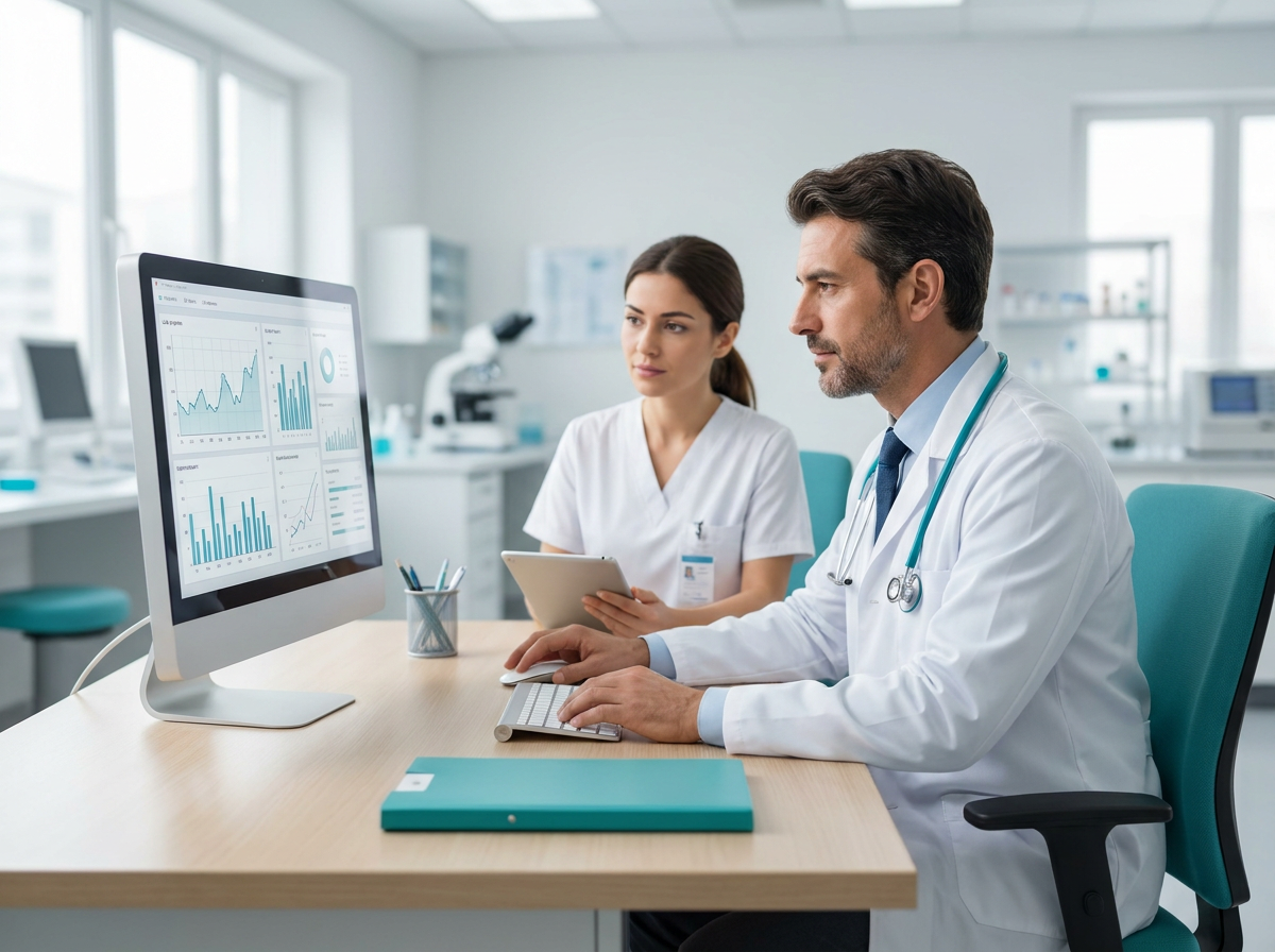 Laboratuvarda portör testi sonuçlarını inceleyen uzman doktor
